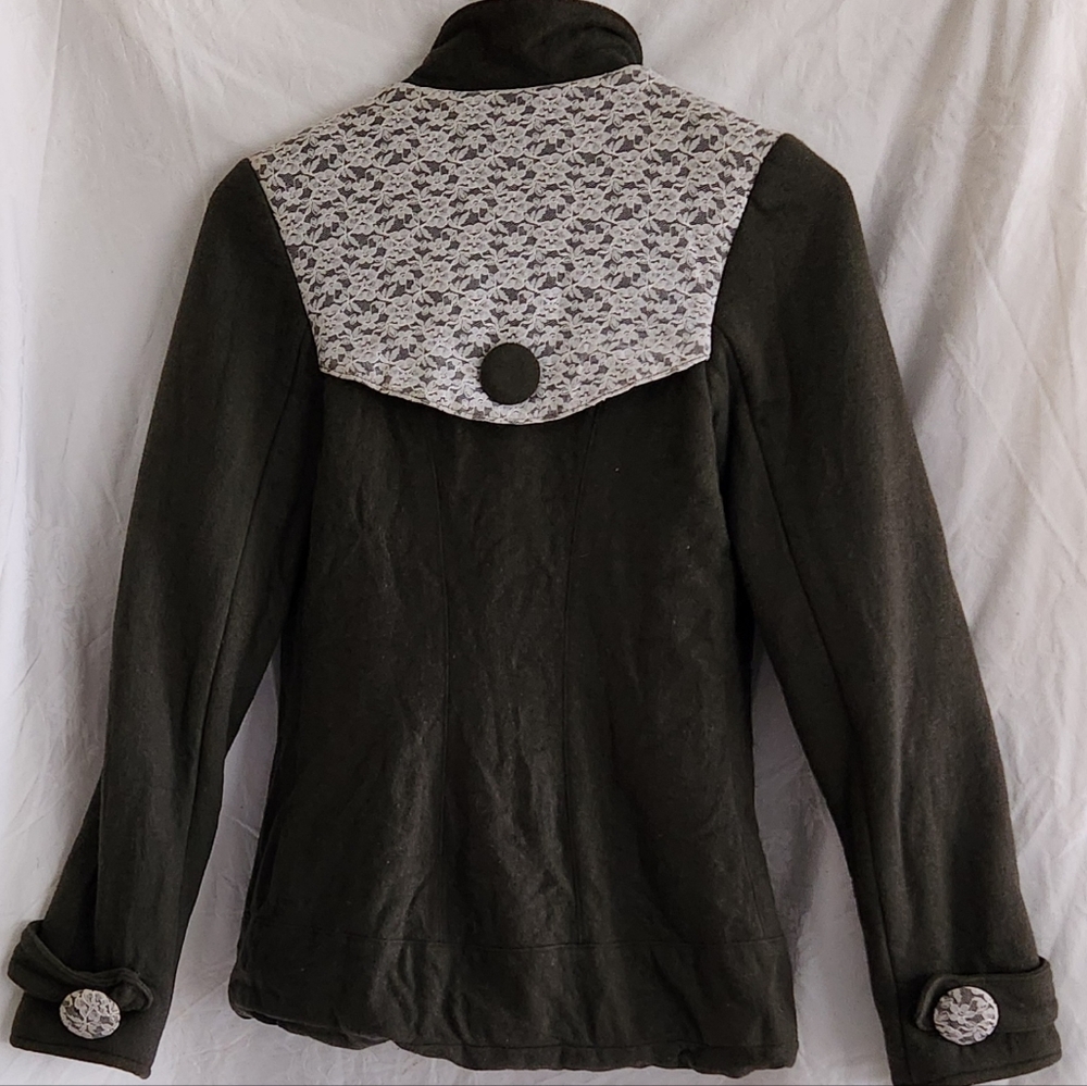 Nice Wool olive green jacket with lace inserts - Picture 2 of 7